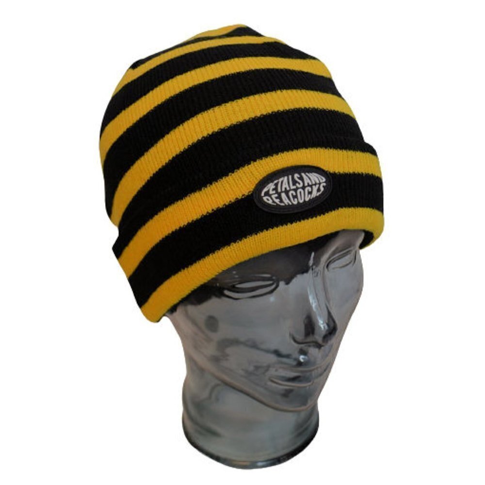 Petals and Peacocks | Striped Yellow and Black Beanie - NEW